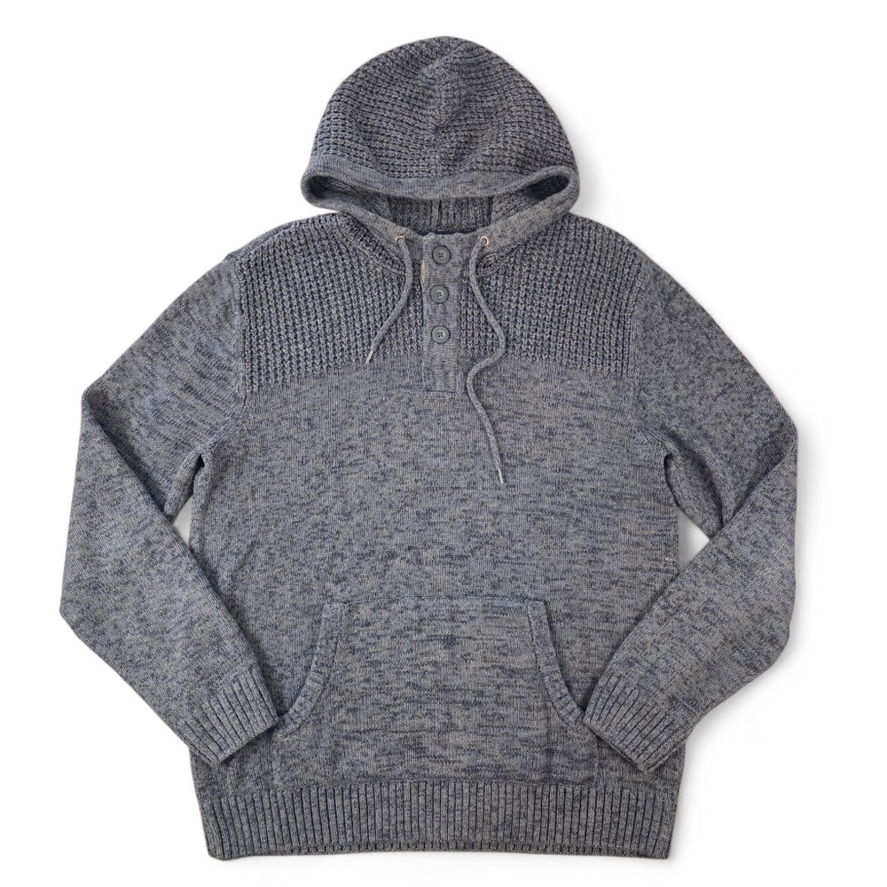 Commerce Grey Knit Hoodie Henley Sweater Men XL Cotton Blend Pullover Casual